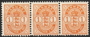 FRIMÆRKER DANMARK | 1901-02 -  AFA 37 - 1 øre orange i 3-stribe - Postfrisk